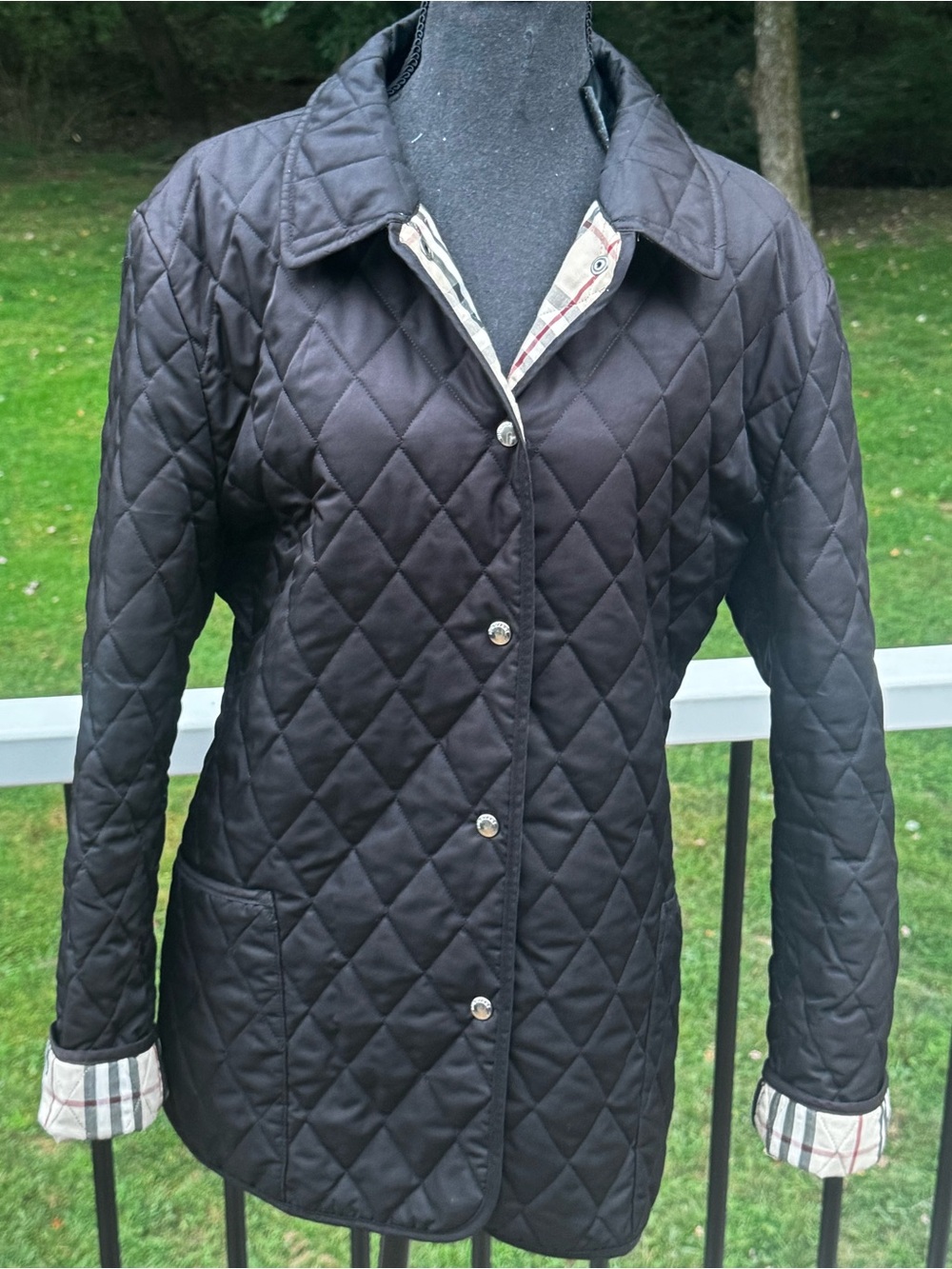 Burberry Black Authentic Quilted Snap-Front Women's Jacket Size Large